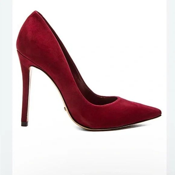 SCHUTZ Gilberta Burgundy Suede Heel Pointed Toe Pumps in Rubi Wine - Size 8 - Picture 1 of 8